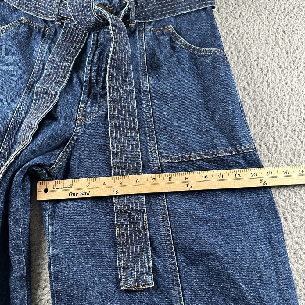 Farm Rio Palazzo Wide Leg Jeans Womens 31 Blue High Rise Cotton Denim Belted - Picture 8 of 16